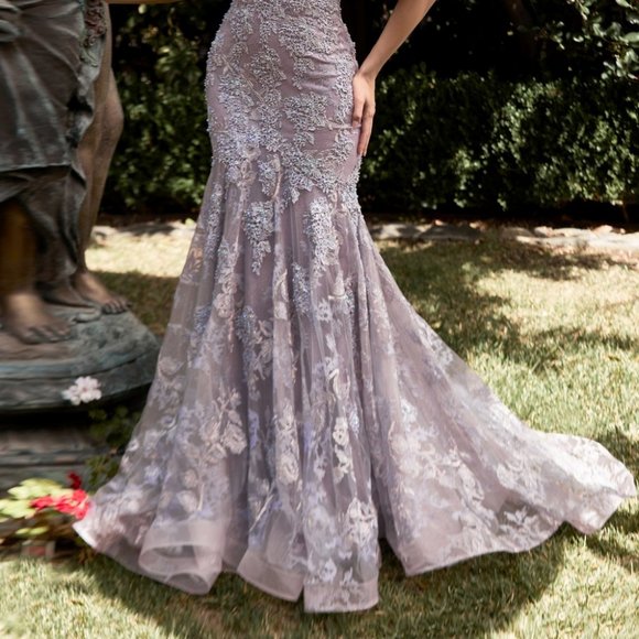 VIOLET PROM PARTY MERMAID LACE GOWN  OFF THE SHOULDER OPEN BACK DRESS CD959 - Picture 2 of 4